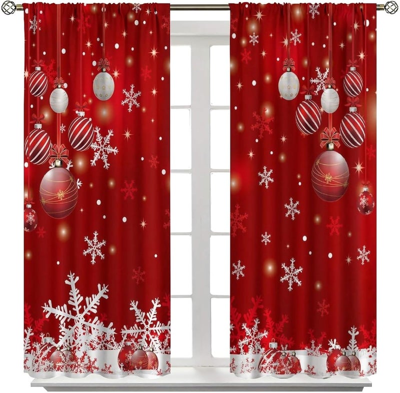 YCness Merry Christmas Curtains, Merry Xmas Glitter Snowflake Window Treatments for Living Room Bedroom Kitchen Holiday Party Decor,Red Burgundy New Year Drapes 2 Panel Sets,42x54 Inch - Image 3